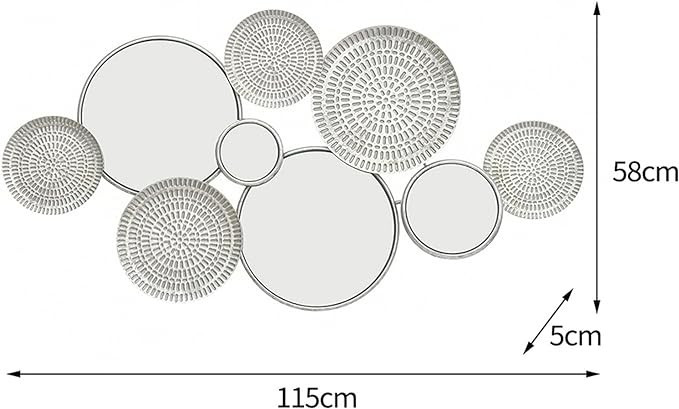 WXFKLDJ Metal Wall Decor with Multi Circle Plates Mirror, Large Modern Wall Art Sculpture Decor for Living Room, Office, Bedroom, Home Decor Gold,Silver