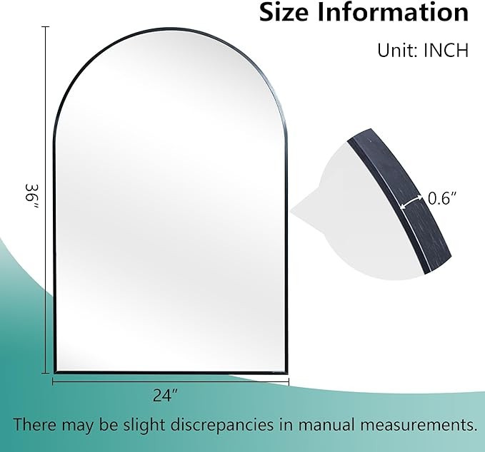 Dolonm 2 Pack 36x24 Inch Arch Wall Mirror, Bathroom Vanity Mirrors, Aluminum Alloy Frame Arch Mirrors for Wall, Wall Mounted Mirrors for Bathroom, Entryway, Black(Set of 2)