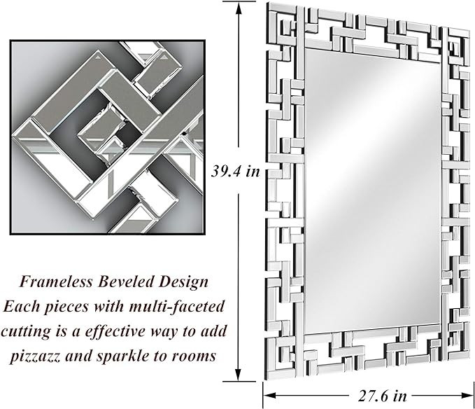 JACUKO Decorative Wall Mirror - Grecian Venetian Design Large Rectangle Wall Mirror 27.5 W x39.5 H Inches