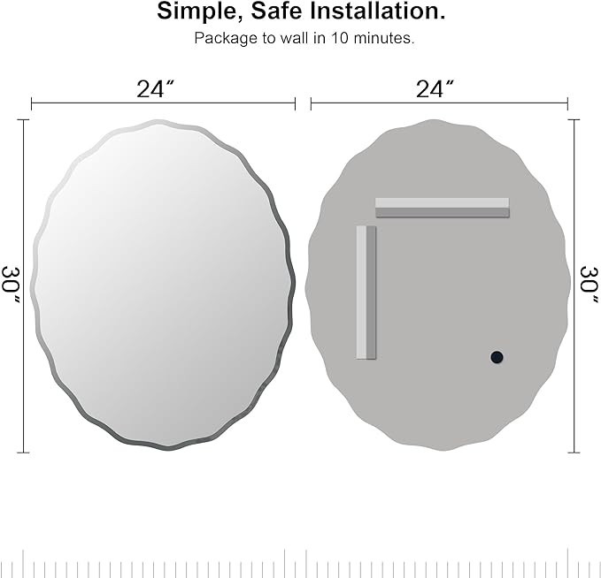 FRALIMK Frameless Bathroom Oval Wall Mirror, 24x30 inch Wavy Beveled Wall Mounted Silver Mirror for Living Room, Bedroom, Entryway